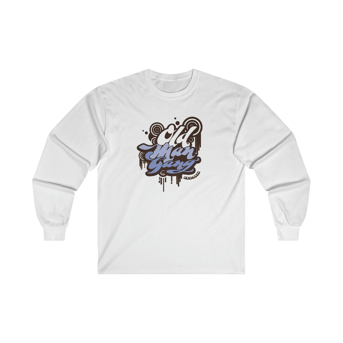 A long sleeve t-shirt with an image of a graffiti style design.