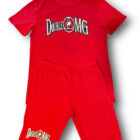 A red outfit with the words " double ong ".