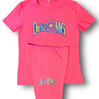 A pink t-shirt and pants with the word " dolla $ m " on it.