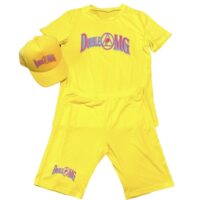 A yellow outfit with the words " dance me ".
