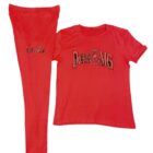 A red t-shirt and pants with the word " debang " on it.