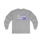 A long sleeve t-shirt with the words peace love 4.