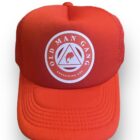 A red hat with an old man gang logo on it.