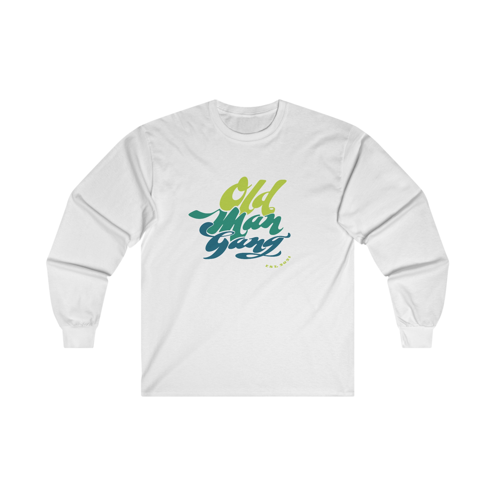 A white long sleeve t shirt with a design on it.