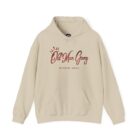 A beige hoodie with the words " the old man gang " written on it.