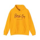 A yellow hoodie with the words " old man gang ".
