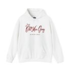 A white hoodie with the words " big man greg " written on it.