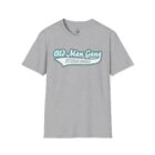 A gray t-shirt with an old man gang logo on it.