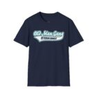 A navy blue t-shirt with an old man gang logo.