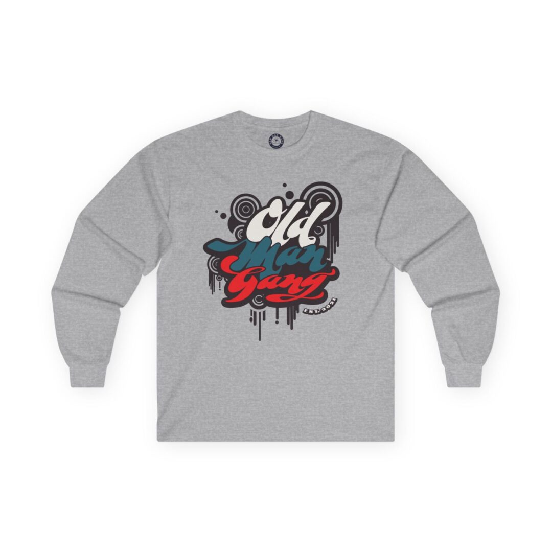 A long sleeve t-shirt with graffiti on it.