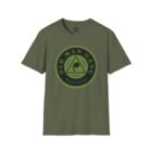 A green t-shirt with an old man gang logo on it.