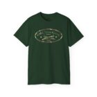 A green t-shirt with a logo on it.