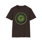 A brown t-shirt with an image of the old man and his dog.