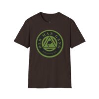 A brown t-shirt with an image of the old man and his dog.