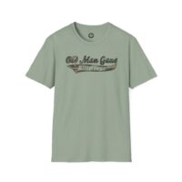 A light green t-shirt with an old man gang logo.