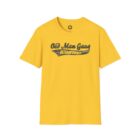 A yellow t-shirt with an old man gang logo on it.