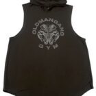 A black sleeveless shirt with an elephant on it.