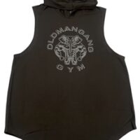 A black sleeveless shirt with an elephant on it.