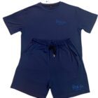A blue outfit with shorts and shirt