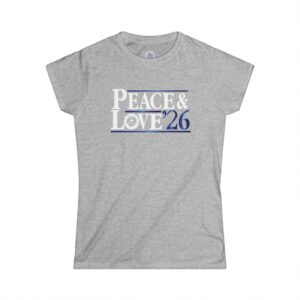 Gray t-shirt with "Peace & Love 26".
