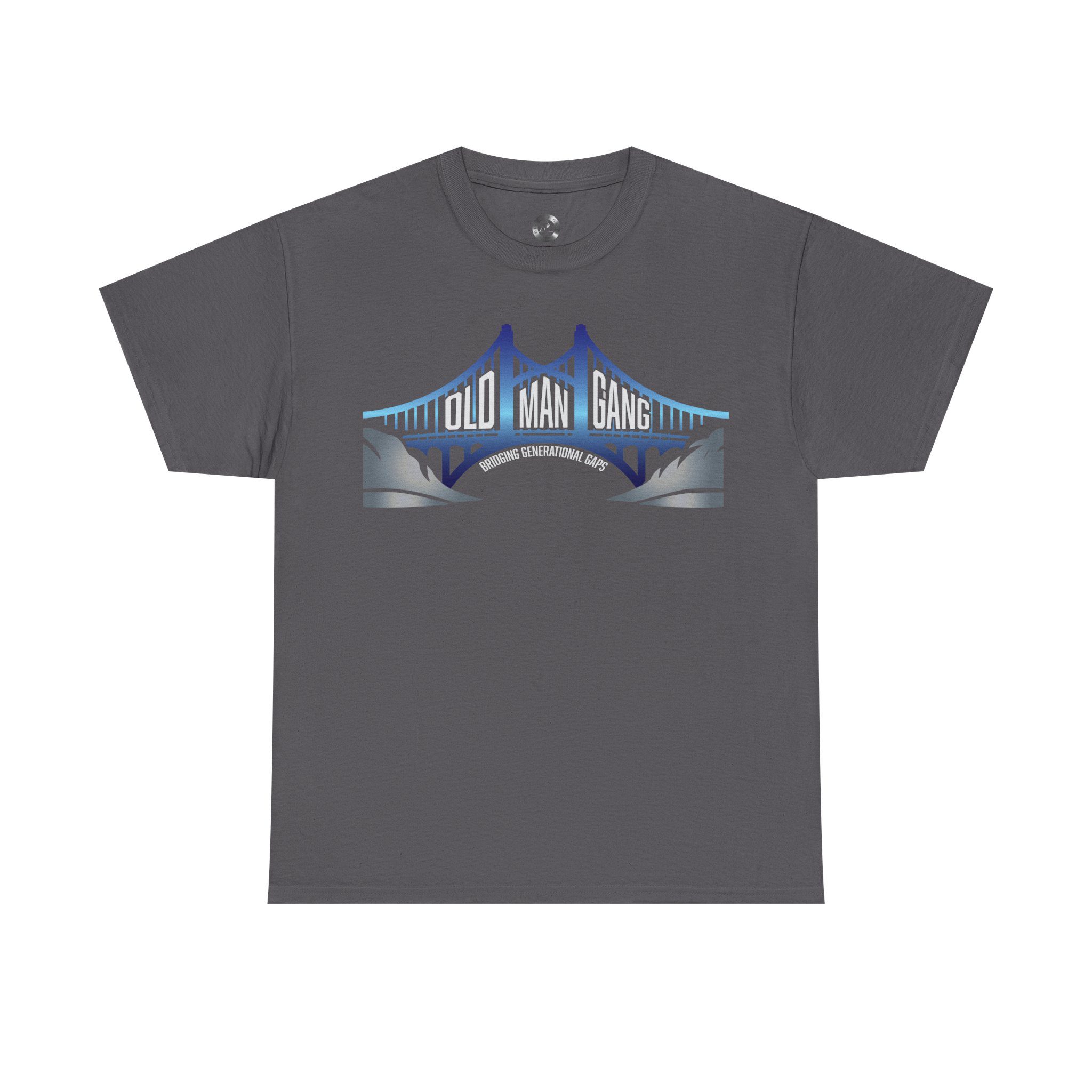 Gray t-shirt with bridge graphic design.
