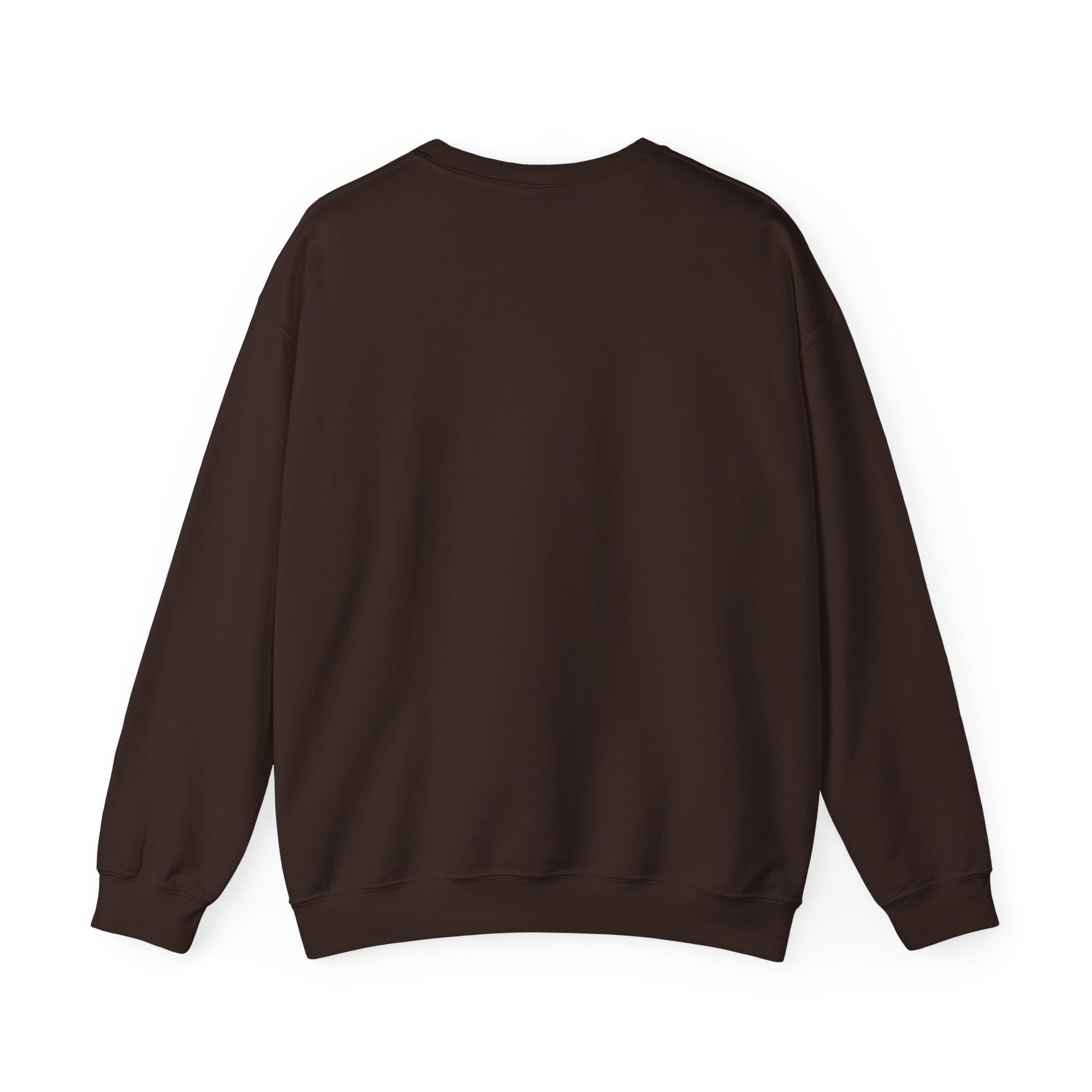 Back of plain chocolate crewneck sweatshirt