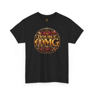 Black tee with ornate gold circular emblem