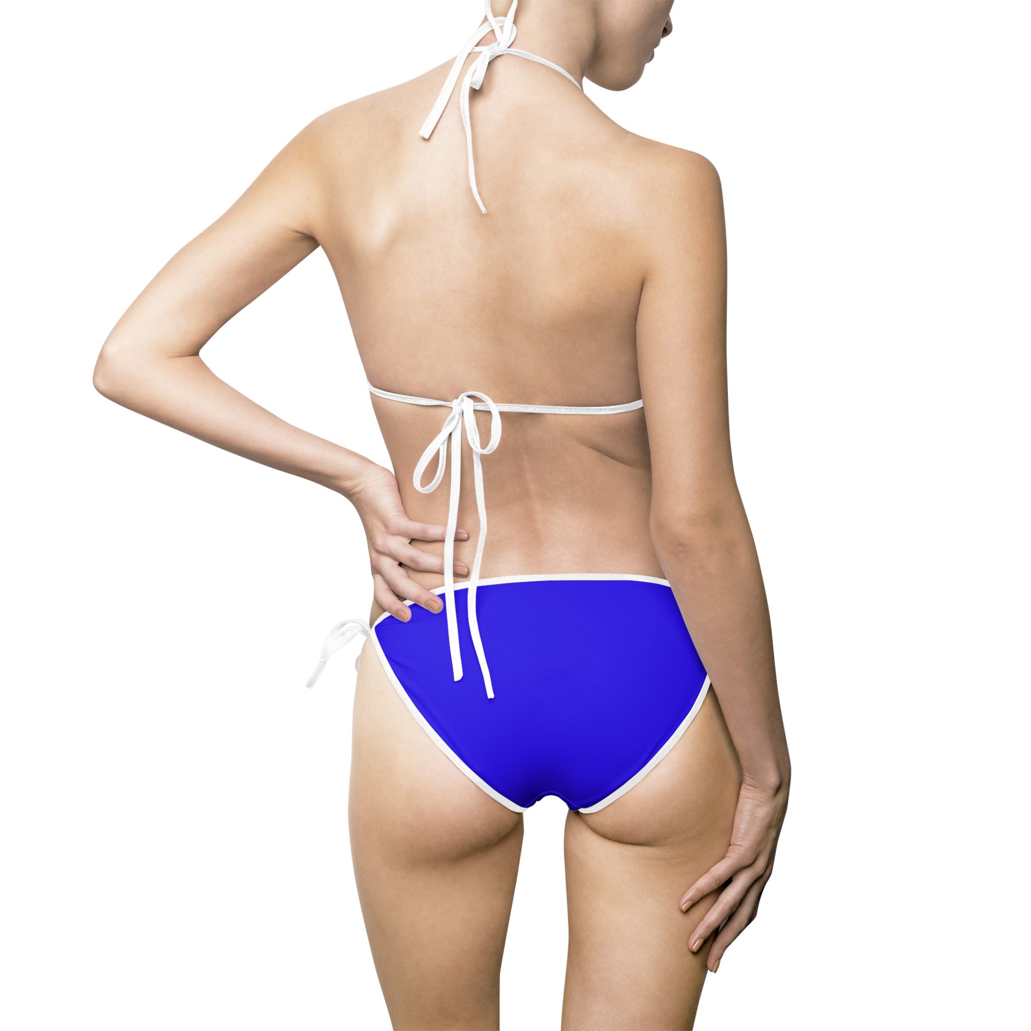 Rear view of woman wearing blue bikini