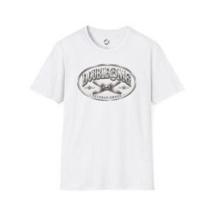 White tee with silver veteran-owned crest