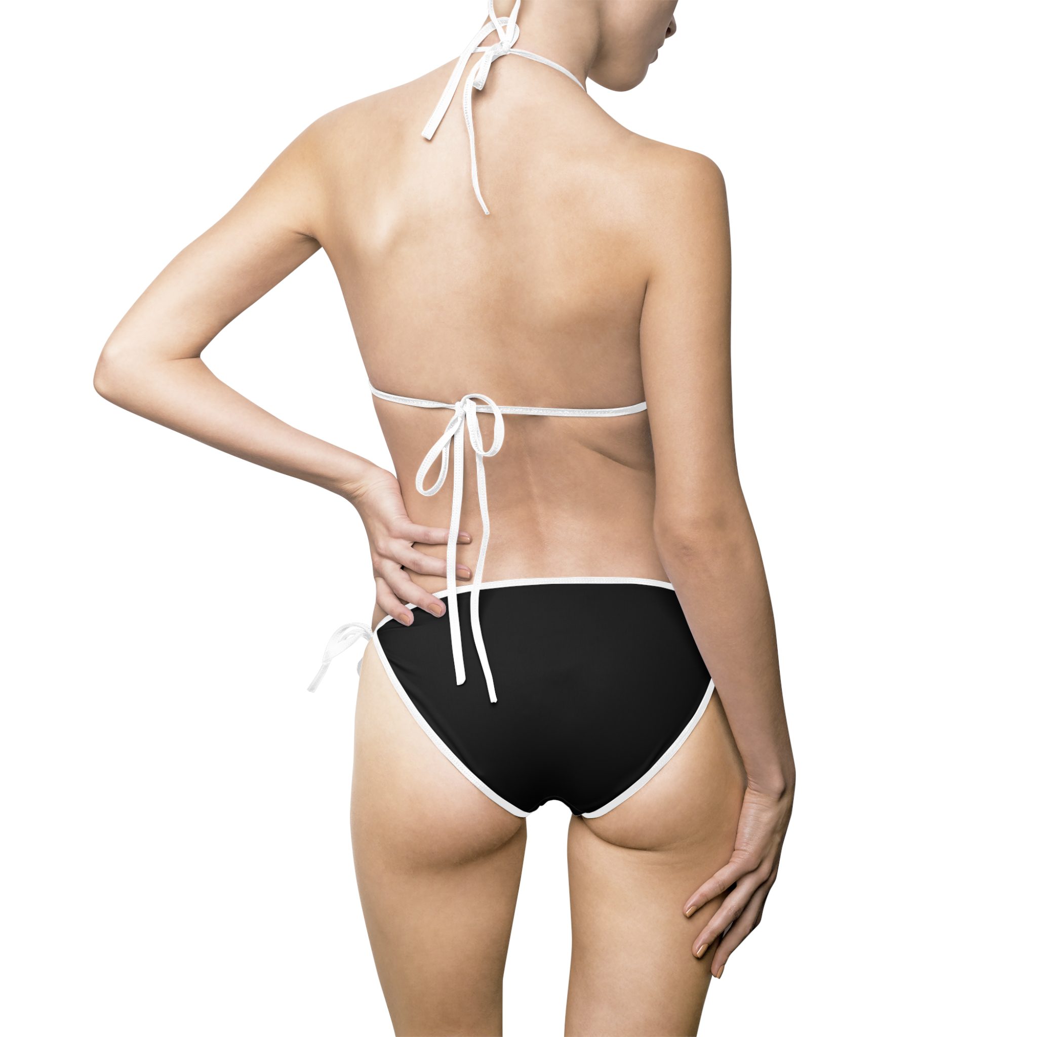 Tied-string swimsuit, hand on hip